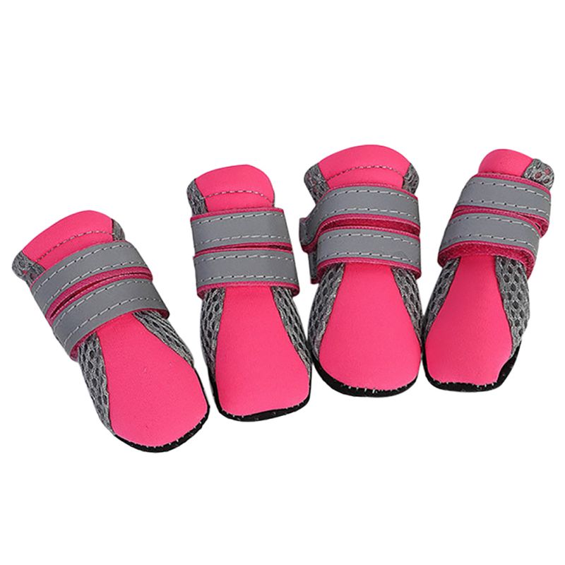 Chaussons imperméables et antidérapants 4 pièces | Pour l'extérieur, chaussons Anti taches chien chat, chaussons réfléchissants, chaussures avec semelle en caoutchouc, protection des pattes du Pet,: Rouge / S
