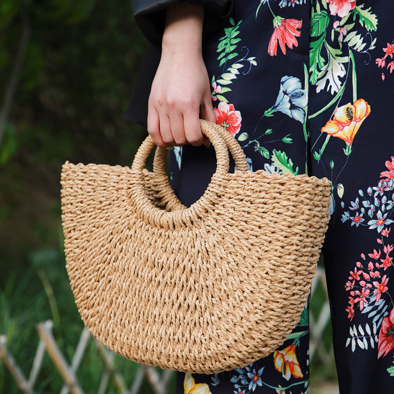 Nuevos bolsos de paja de luna a la , bolso de playa de verano para mujer, bolso de mimbre hecho a mano, bolso tejido Vintage para mujer, bolsa para mujer