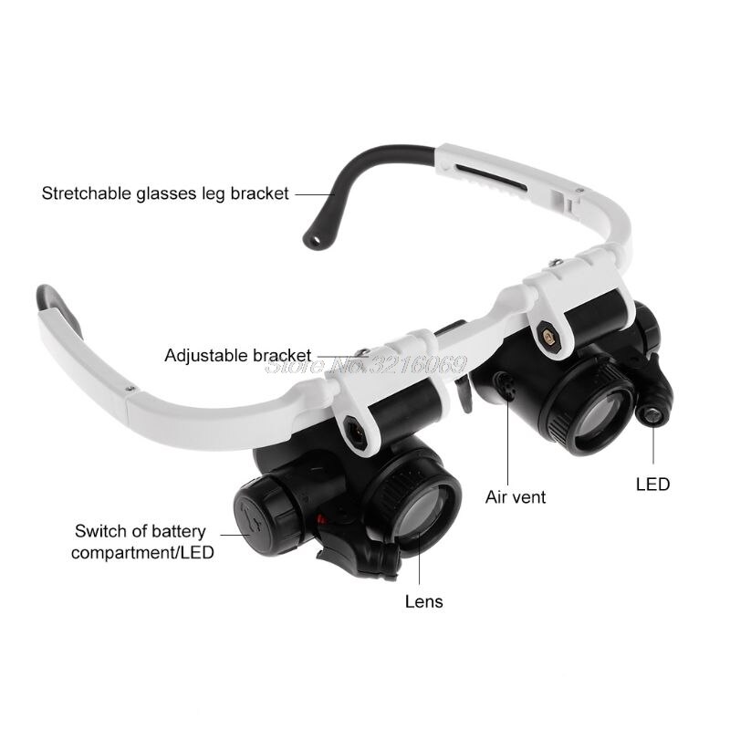 Hoofdband Bril Vergrootglas Vergrootglas Met Led-verlichting 8X 15X 23X Verlicht Vergrootglas Loupe Horloge Reparatie Lamp