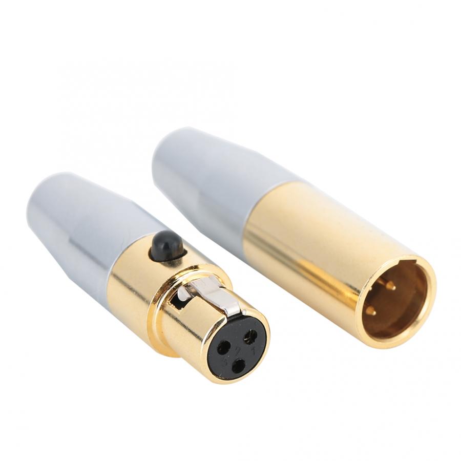 1 Pair Copper Plated Gold-Plated 3-Core MINI XLR Welding Connector DIY Soldering Head for Audio Cables