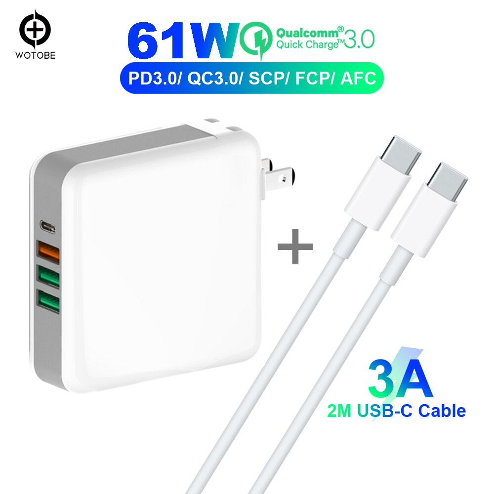 Type-c usb c-stroomadapter  pd 61w qc3.0 18w- oplader voor huawei/samsung/google voor ipad iphone macbook (usb-c-kabel): Oplader en kabel / Eu