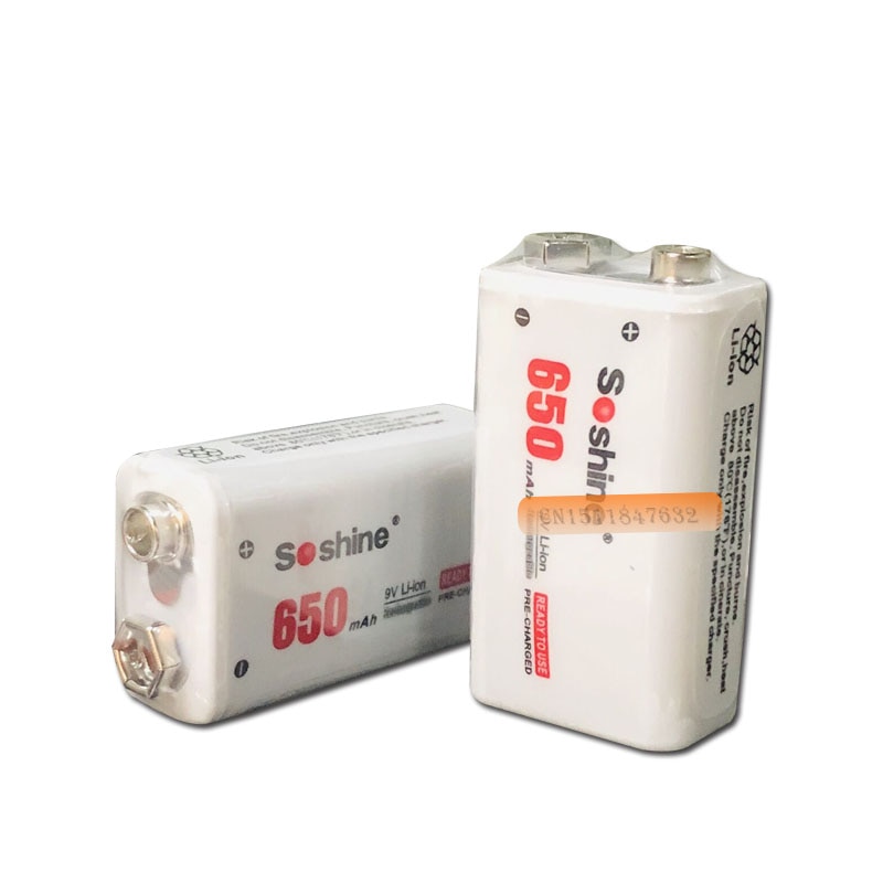 2pcs Soshine Power Battery 6F22 9V Li-ion Lithium 650mAh Chemistry Rechargeable Battery For Electronic Instruments