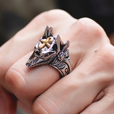 Anillo ajustable para hombres, niñas y mujeres, serpiente negra de oro ajustable, Animal feroz, Retro, Punk, esguinces muy grandes, Faraón egipcio