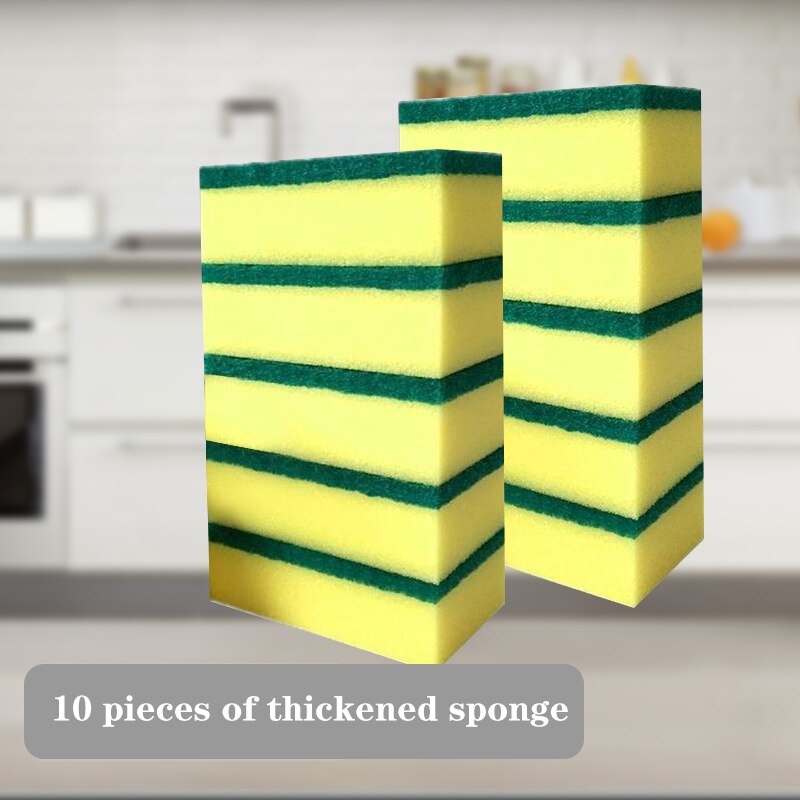 Decontamination Double-sided Cleaning Dishwashing Sponge Kitchen Nano Clean Rub Pot Rust Focal Stains Sponge Removing Kit: 10pcs