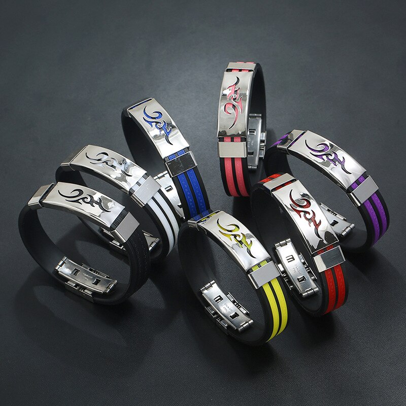 Titan stål personlighet eldmönster män svart silikon rostfritt stål magnetlås armband armband smycken
