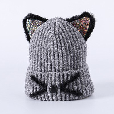 Vinter beanies cap børns strik varm hat baretter tegneserie kat ører cap opvarmning trend udendørs vindtæt hætter beanies baretter: A6