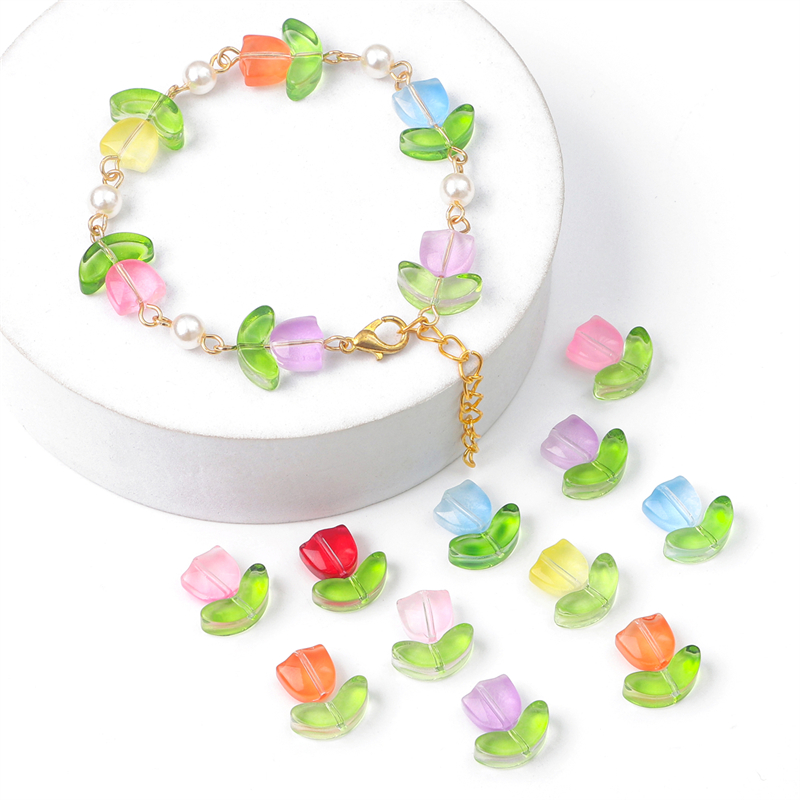 10/20 conjuntos artesanais de vidro colorido tulipa flor contas charme para brinco pulseira colar diy jóias artesanato fazendo acessórios