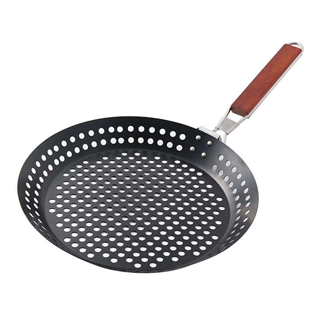 Folding Round Frying Pan Ultralight Grill Barbecue Tray With Folding Handle For Outdoor Cooking Camping Hiking Cooking Pots