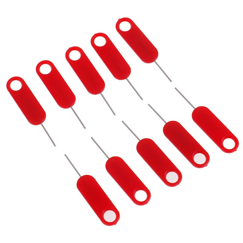 10 stk rustfrit stål nål til iphone ipad samsung til huawei xiaomi rødt sim-kort bakke fjernelse skub ud nøgleværktøj