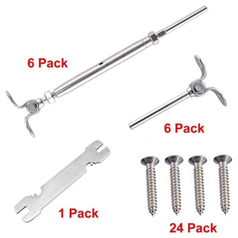 Big 6 Pack T316 Stainless Steel Cable Railing Kits Fit 1/8Inch Stainless Steel Wire Rope Cable for Cable Railing Systems