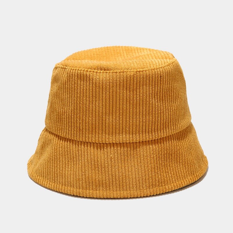Efterår vinter klassisk corduroy spand hat udendørs panama harajuku fiskeri spand hatte til kvindelig mandlig unisex afslappet hue: Gul