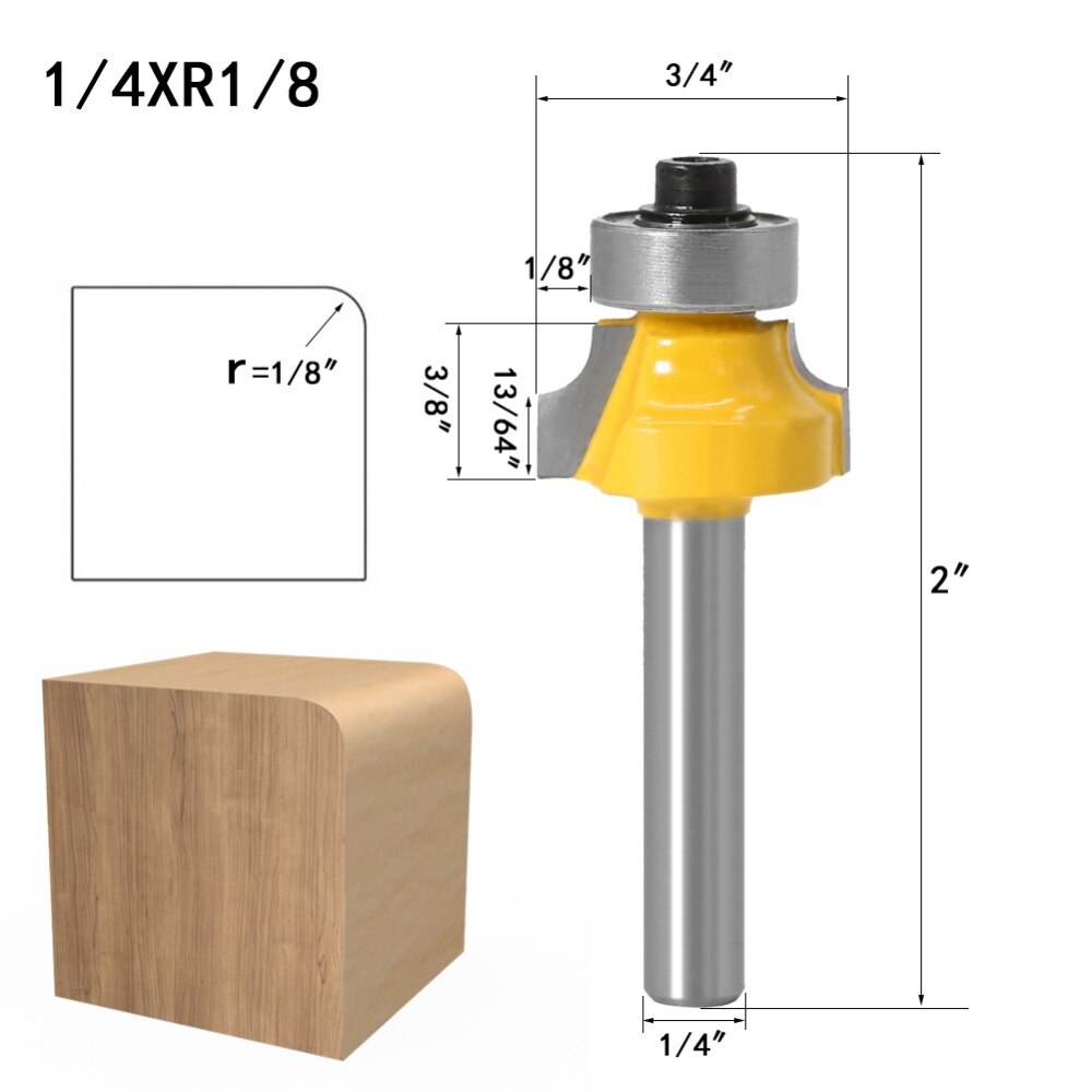 4 Stuks 6.35Mm 6Mm Schacht Hoek Ronde Over Rand Hout Router Bit 2 Fluit Hoek Ronde Cove Box bit Houtbewerking Tenon Cutter Tool: 6.35m shank NO1