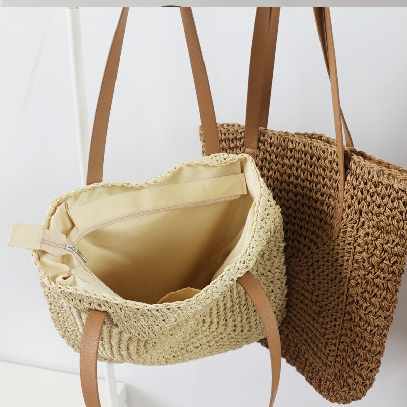 Borsa da donna intrecciata estiva borsa da donna in paglia di grande capacità Shopper Beach borse fatte a mano di Design per donna borsa a tracolla femminile di moda