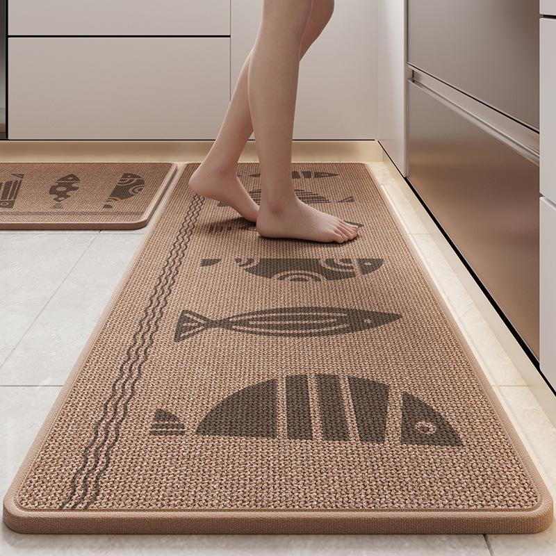 Tapis de cuisine en lin absorbant l'eau et l'huile, Polymères de sol longs, Anti-alde, Anti-chute, Entrée de portes, Coussin de pied: 500mm x 1000mm / YELLOW