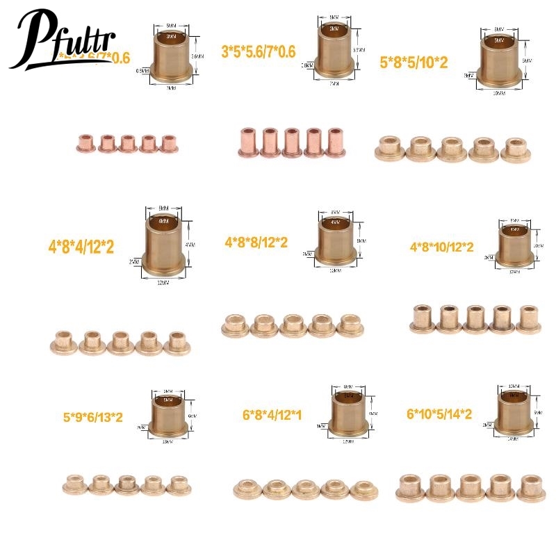 5Pcs Flanging Self-Lubricating Bearing Powder Metallurgy Oil Copper Bushing Guide Sleeve With Stepped Flange Hardware
