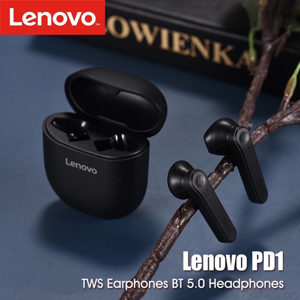 Lenovo PD1 Bluetooth 5.0 Earphones TWS Wireless Headphone Touch Control Semi-in-Ear Earbuds Stereo Bass Music Headset with Mic