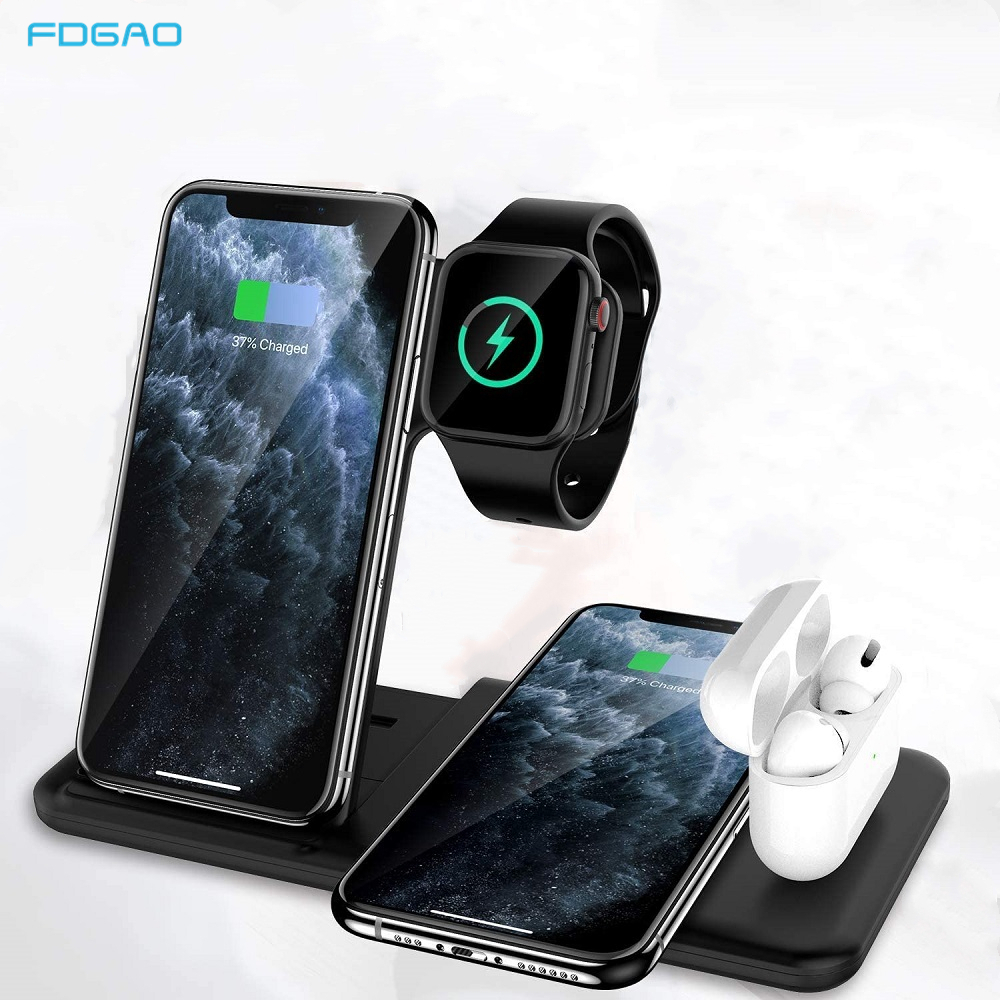 15W Qi Wireless Charger Dock Station For iPhone 12 11 XS XR X 8 Apple Watch 6 5 4 3 2 Airpods Pro 4 in 1 Fast Charging Pad Stand