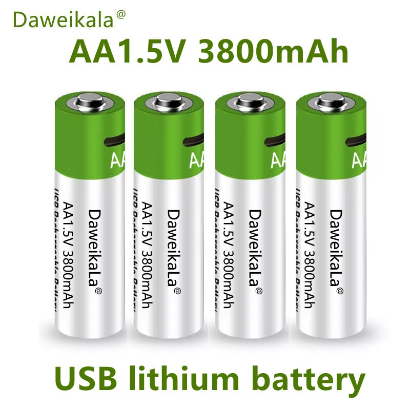 Fast charging 1.5V AA lithium ion battery with 3800mah capacity and USB rechargeable lithium USB battery for toy keyboard