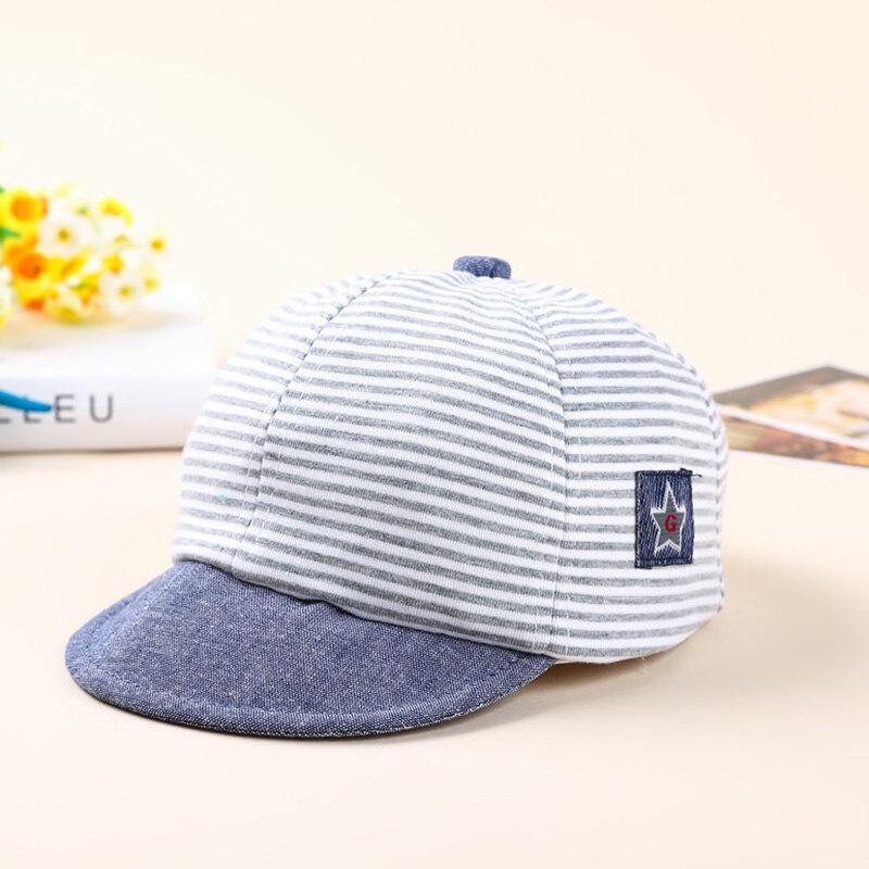 Barnelue om våren bomull låve stripe lue takrenne baby jenter baby pentagram utendørs sport skyggelapper  tg0118: Grå