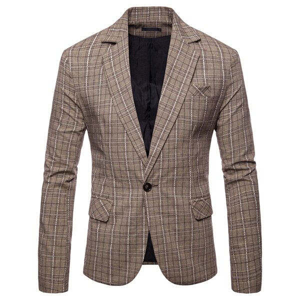 Rayé Blazer Veste hommes printemps automne bouton unique Costume Blazer hommes fête de mariage Blazers occasionnels Veste Costume Homme: coffee / XXXL