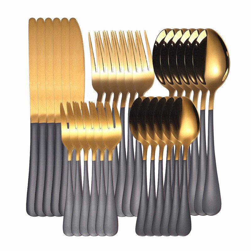 Gold Cutlery Set Stainless Steel Cutlery Set Golden 30Pcs Full Tableware Fork Spoon Knife Western Dinnerware Set Complete