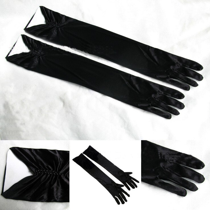 Guantes de novia para boda, 1 par, rojo, negro, blanco, marfil, largo, con cuentas, satinado, para mujeres, guantes de novia