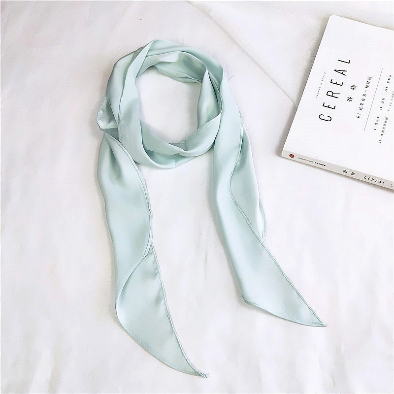 Vrouwen Mode Lint Zijden Sjaal Mooie Solid Meisjes Halsdoek Haarband Tas Handvat Wraps Kleine Hals Sjaals: Light Green