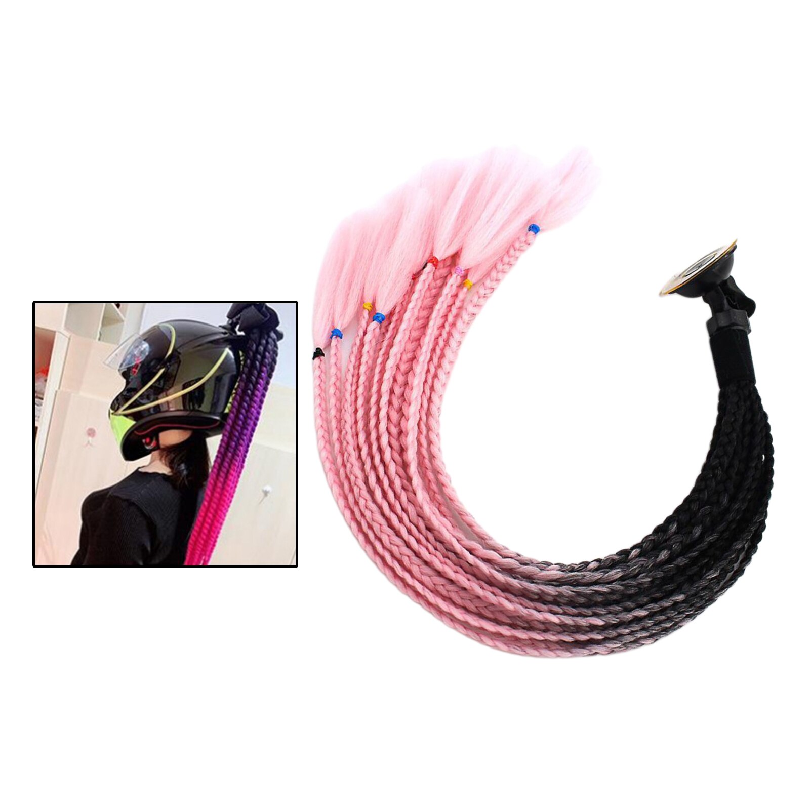 Dreadlocks Women Men Helmet Dreadlocks Ponytail Braid Motocross Bicycle Helmet Punk Hair Decor 55cm: Black Pink