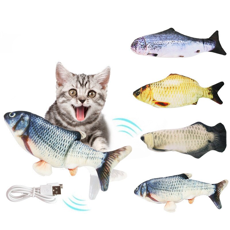 Pez electrónico juguete para gatos carga USB eléctrico pez de imitación juguetes para perro gato masticando jugando morder, suministros para mascotas