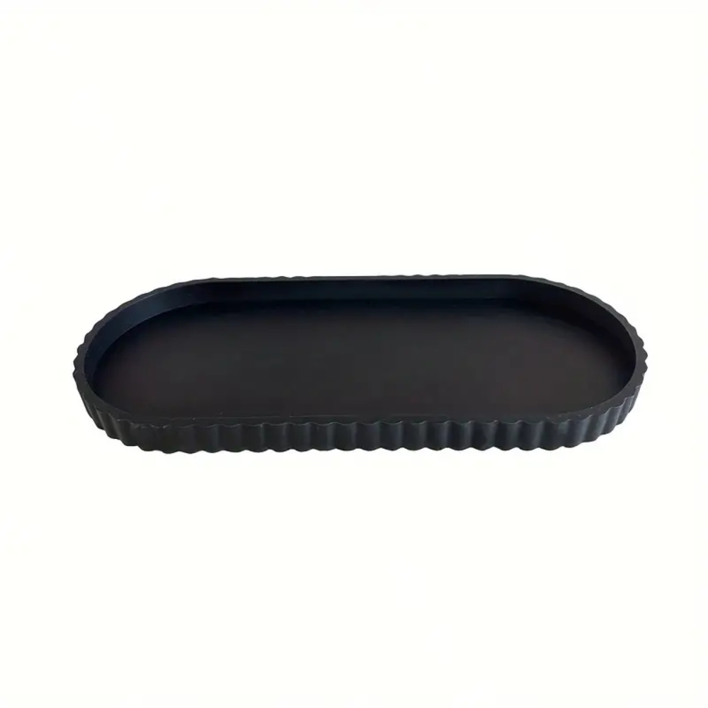 1 paquete de bandeja de almacenamiento ovalada para tocador, bandeja dispensadora de jabón para encimera, bandeja de silicona para encimera de baño, bandeja de almacenamiento de champú y perfume desinfectante para manos, bandeja de exhibición de joyería para accesorios diarios y almacenamiento decorativo: S / Negro