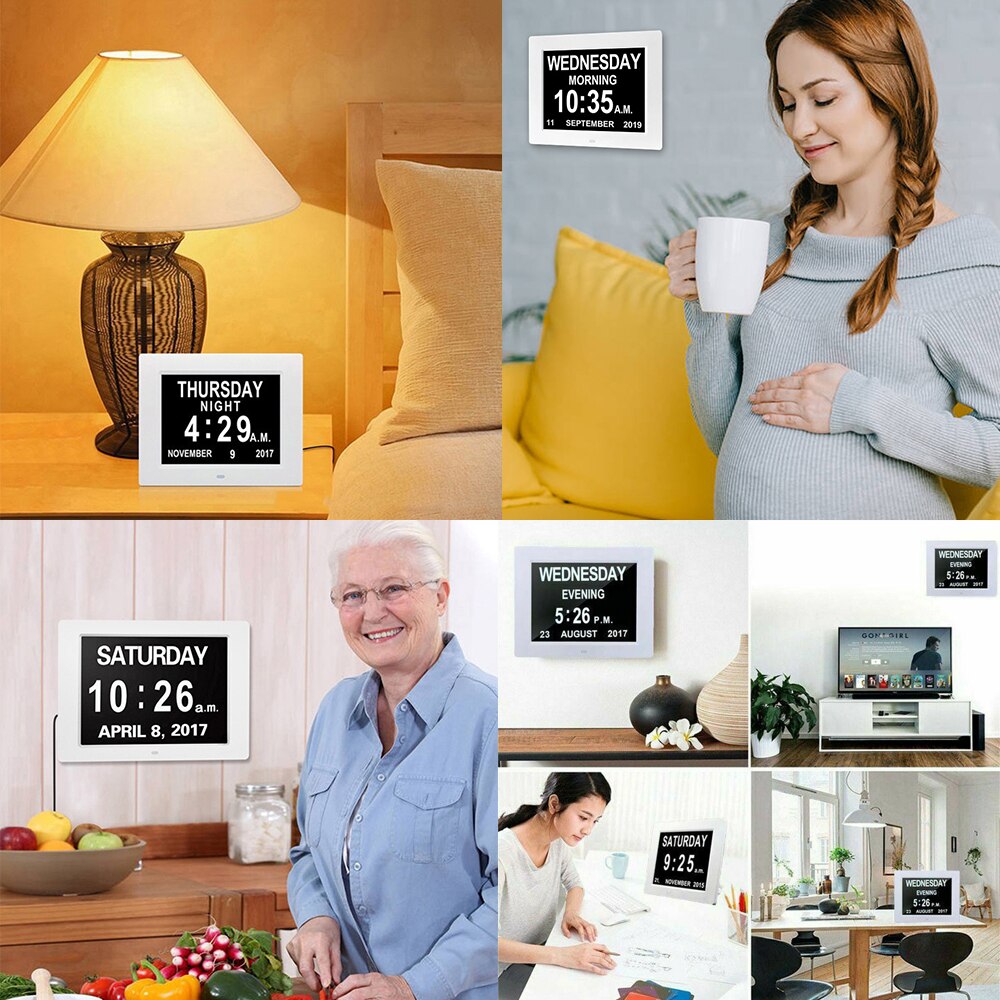 Digital Alarm Clock LED Large Screen Display Home Decor Elderly Take Medicine Reminder Calendar Clocks for Alzheimer&#39;s Sufferers