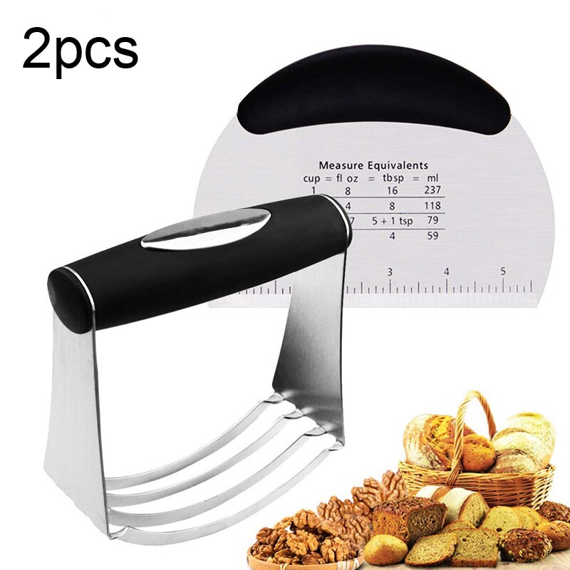 Cortador de repostería y Raspador Set batidora de masa de acero inoxidable, espátula-cortador de masa para Pizza/galletas-Picadora herramientas para masa para hornear: 2pcs