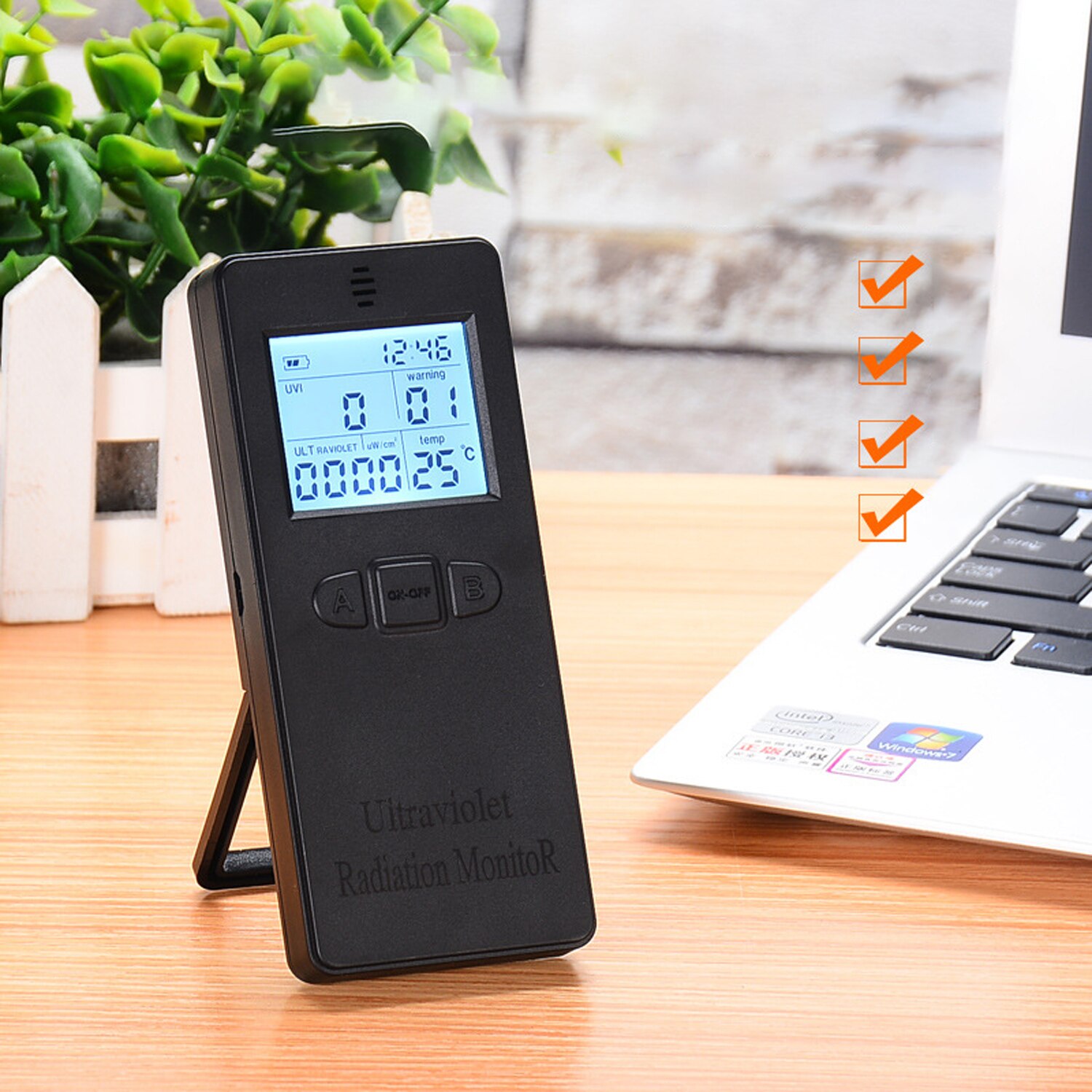 Portable Digital UV Ultraviolet Radiation Detector UV UVI Meter Radiometer Tester with Time and Temperature Display