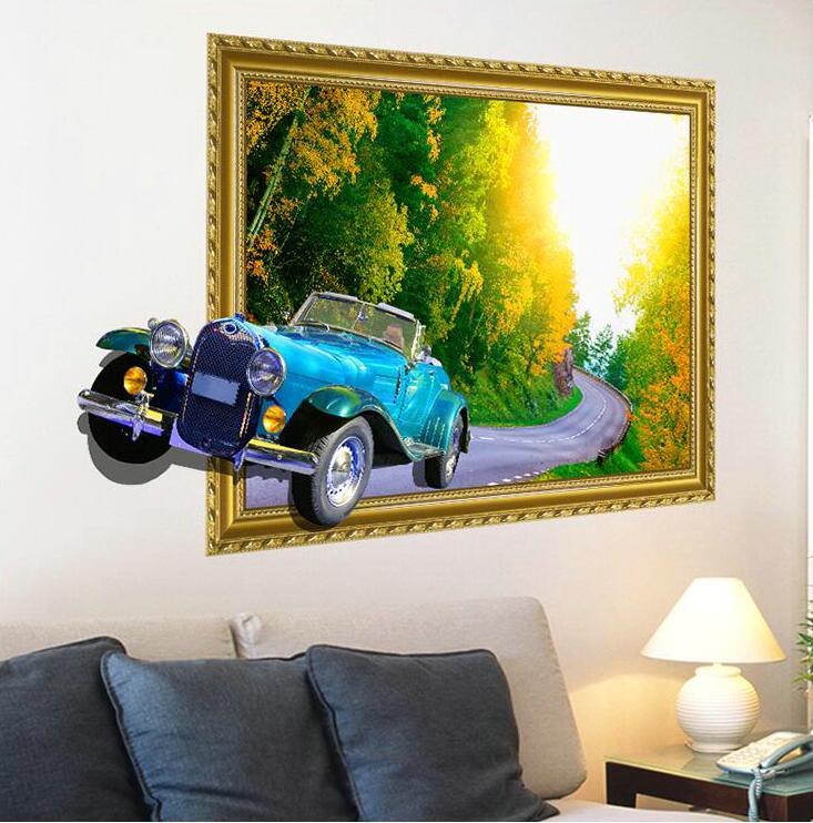 Autocollants 3d Stickers muraux salon canapé décorations murales pays américain voiture classique cadre de voiture