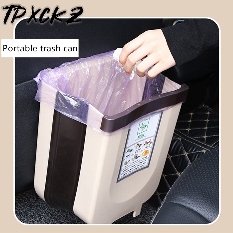 Kitchen Hanging Trash Can Wall Mounted Folding Waste Bin Bathroom Cabinet Door Hanging Bin Portable Car Trash Can