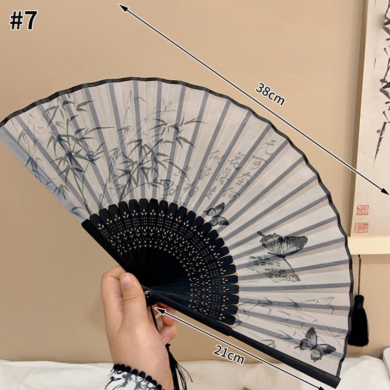 Bamboe opvouwbare ventilator met kwastjes Retro doek Art Craft Fan Chinese stijl Party Dancing Hand Fans Draagbare decoratieve ventilator: Donker Kaki