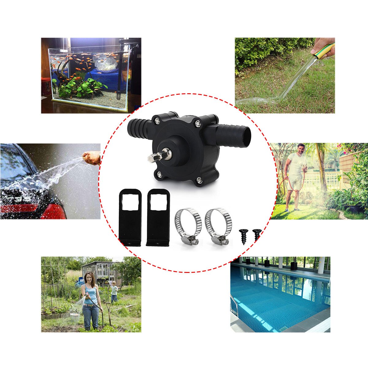 Portable Electric Drill Pump Sinks Aquariums Pool Self Priming Transfer Pumps Oil Fluid Water Pump Hose Clamps Connectors Set