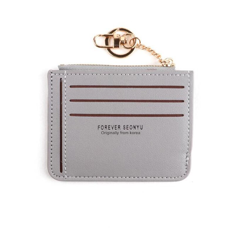 Brand Super Thin Small Credit Card Holder Wallet Women&#39;s Leather Key Chain ID Card Case Slim Female Ladies Mini Coin Purse: Gray