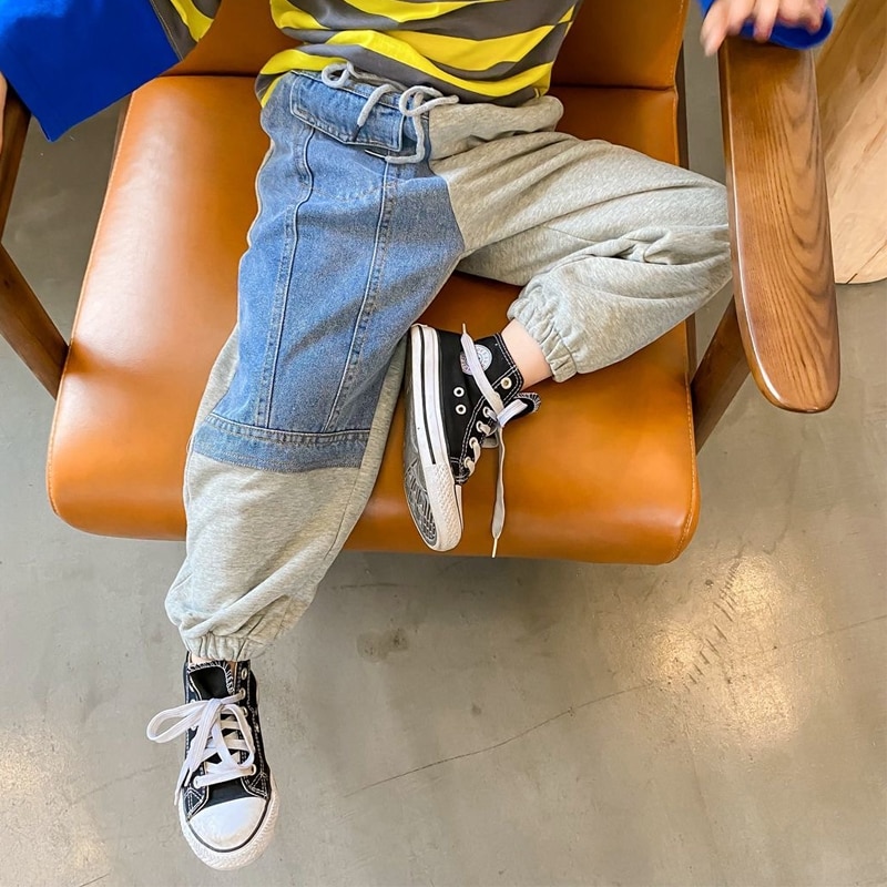 EACHIN Boys Pants Jeans Patchwork Trend Sport Casual Pants Spring Autumn Teeage Children's Sweatpants Baby Kids Trousers