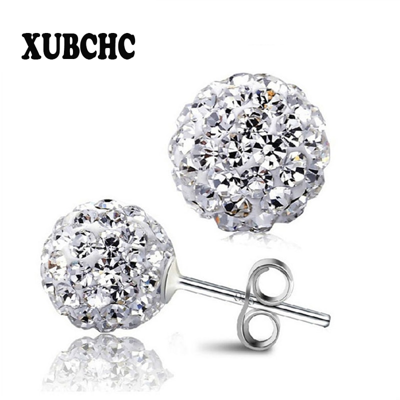 4 Size 12Mm 10Mm 8Mm 6Mm Trendy Oorbellen Top Bal Crystal Stud earring Voor Vrouwen Mode-sieraden