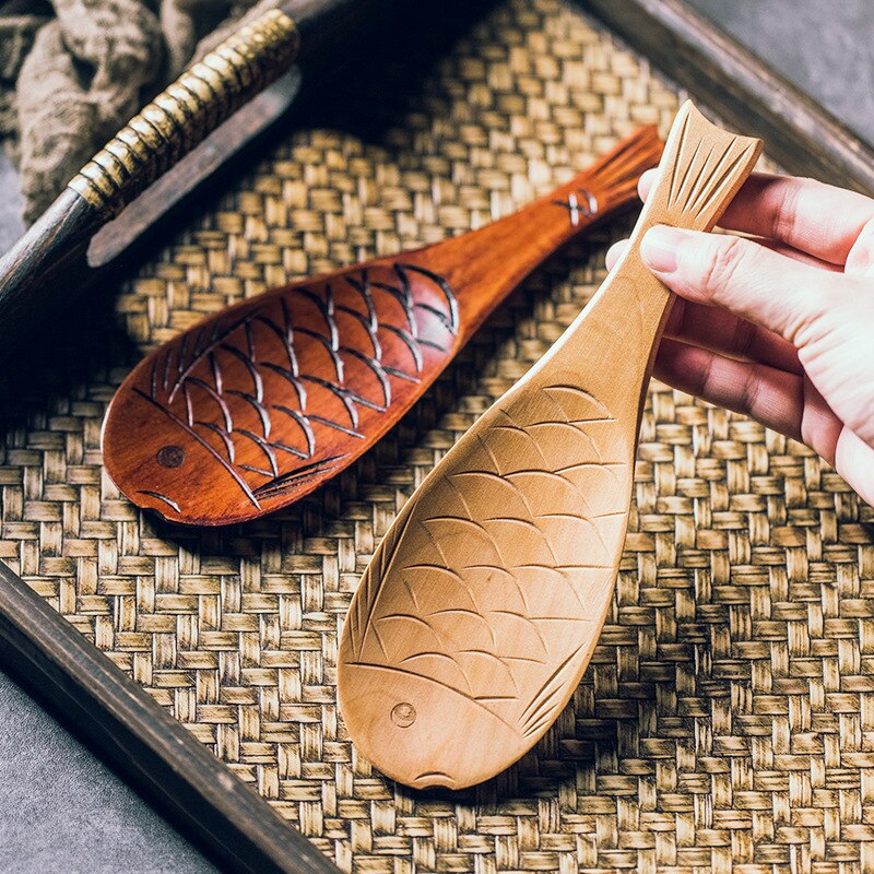 Kitchen Wooden Tableware Fish-shaped Rice Scoop Kitchen Dishes Hand-carved Japanese-style Fish Rice Spoon Natural Healthy Solid