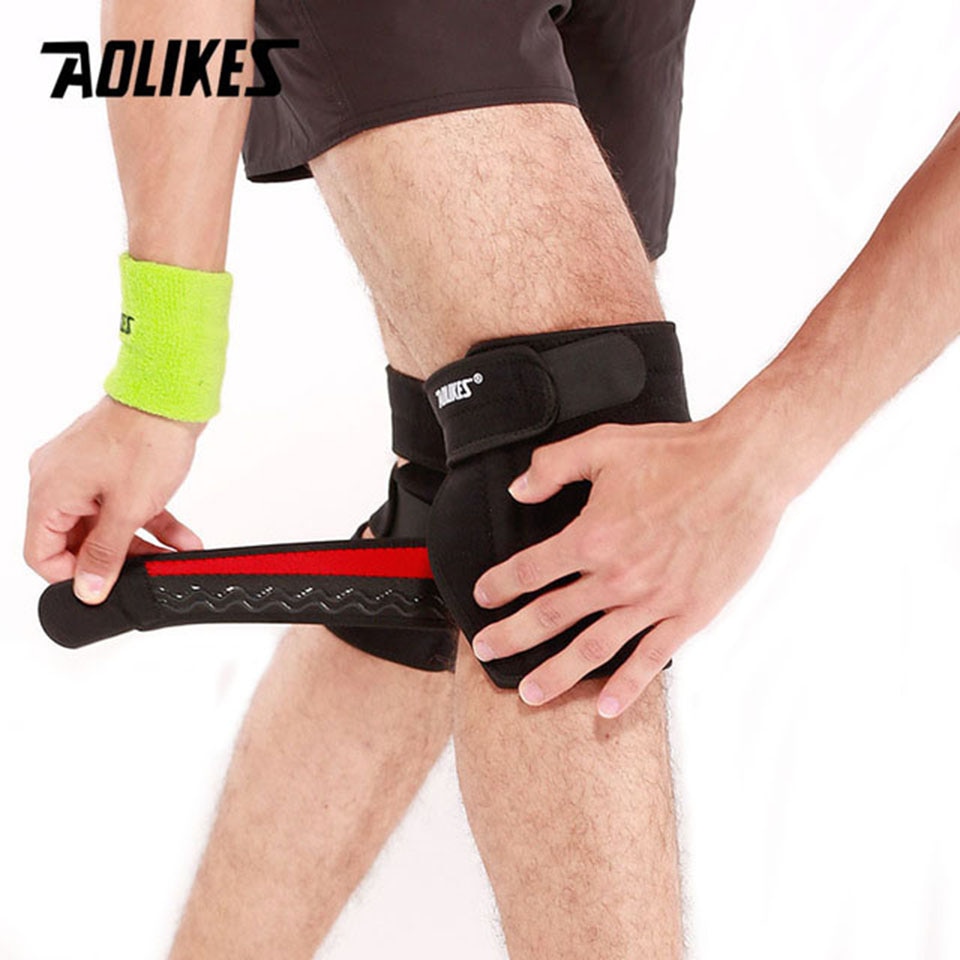 AOLIKES 1PCS Adjustable Four Spring Support Elastic Knee Protector Brace Patella Knee Pads Hole Sports