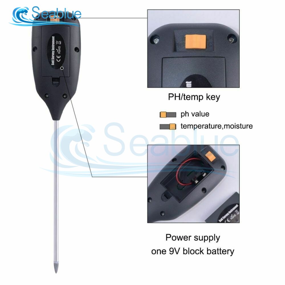 4 in 1 Digital Soil Moisture Meter PH Meter Temperature Sunlight Tester For Garden Farm Lawn Plant Tool With LCD Displayer