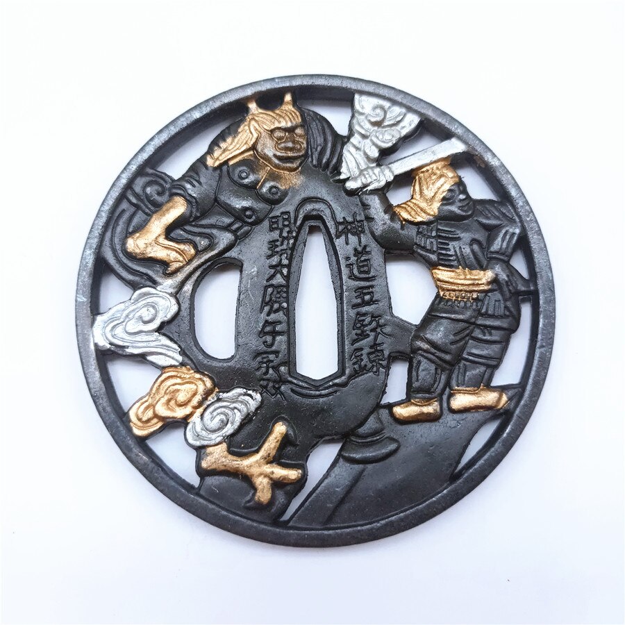 A Set Japanese Samurai Sword Katana/Wakizashi/Tanto Guard Samurai Accessory Tsuba+Menuki+Fuchi+Kashira+Handle+Habaki+Seppa: C