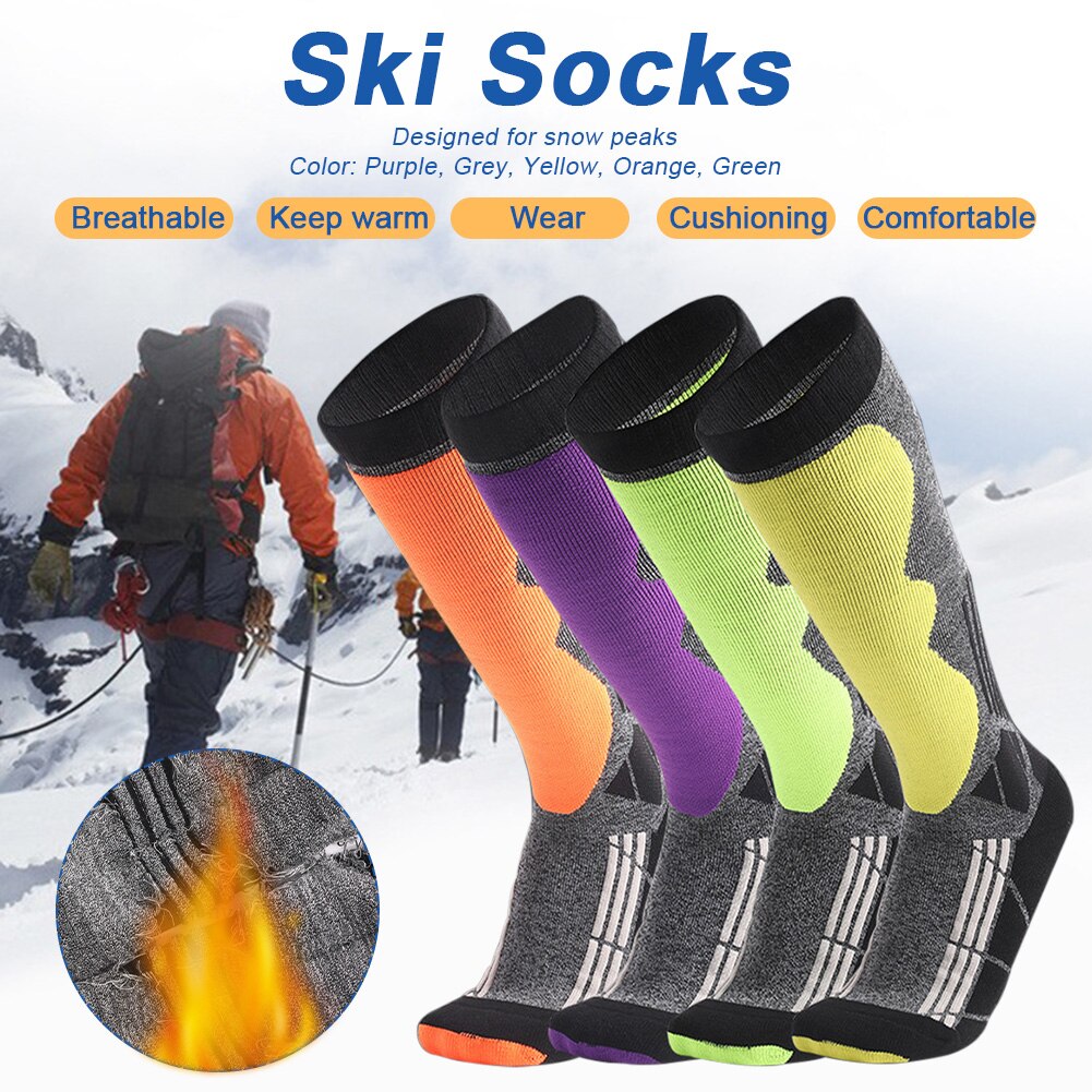 Men Women Cushion Sweat Wicking Outdoor Hiking Warm Thermal Cold Weather Long Hose Thick Winter Sports Knee High Ski Socks