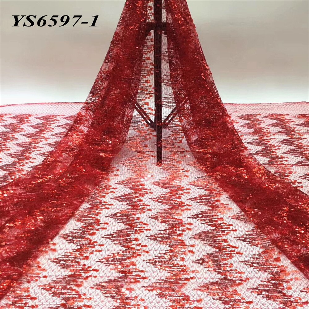 Bright red wavy transparent mesh cloth is shining 5 yards french net lace wedding dress: 1