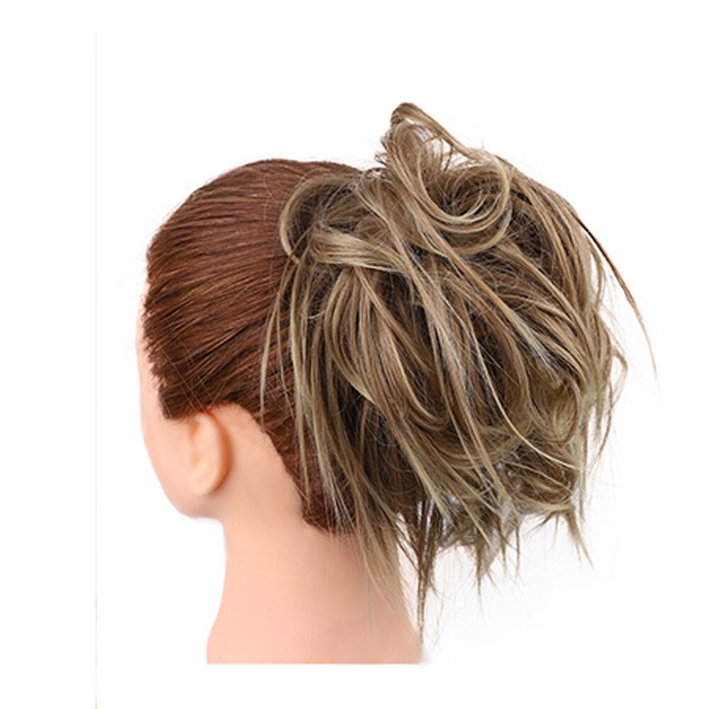 Messy Knot Chouchou Voor Vrouwen Haarstukje Extensions Synthetische Pruik Ring Wrap Chignon Zwart Bruin Hoge Temperatuur Fiber: 12-24