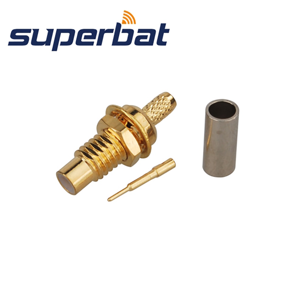 Superbat 10pcs SMC Crimp Jack Bulkhead Straight Connector for LMR100