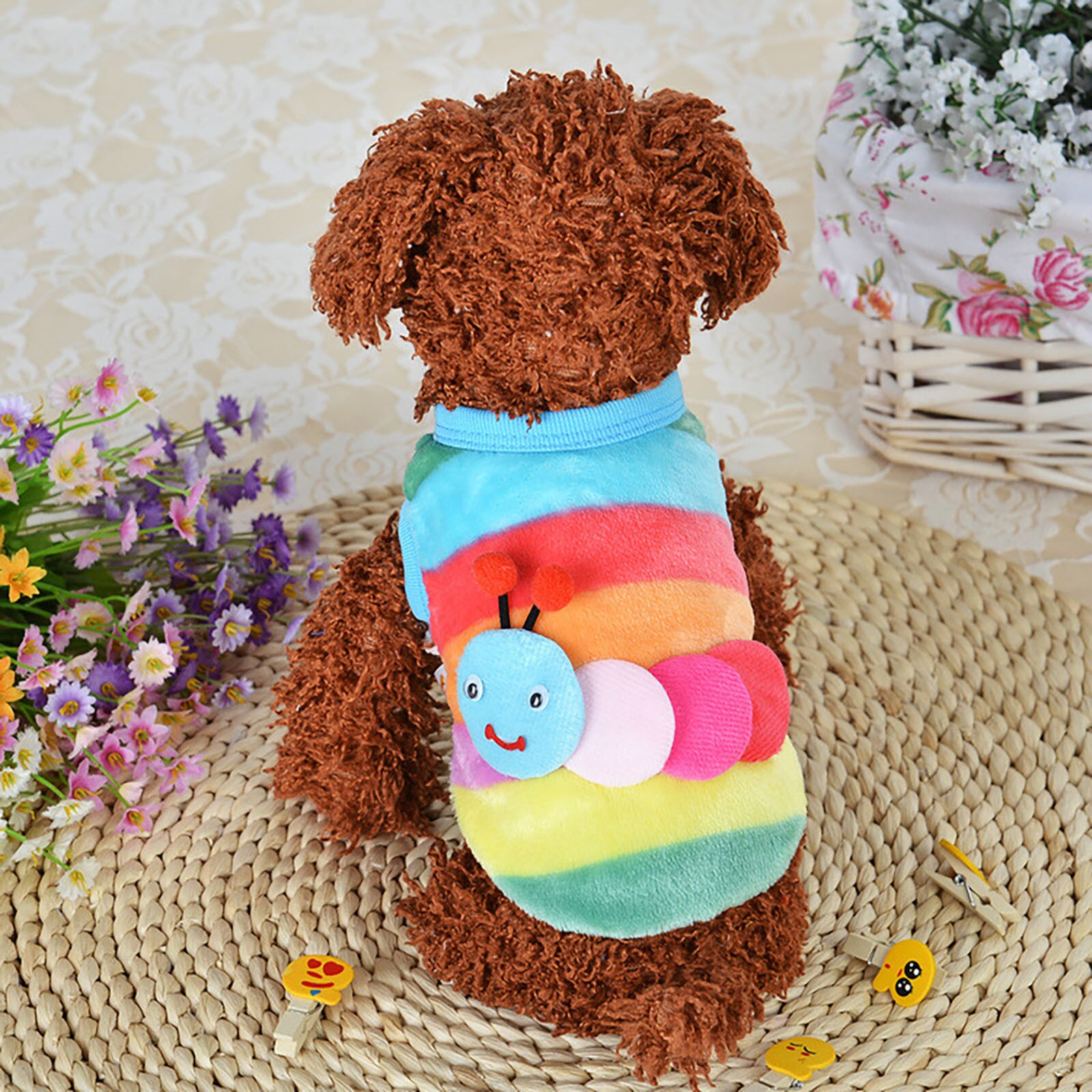Pet Clothes Autumn And Winter Dog Clothes Striped Home Caterpillar Rainbow Dog Clothes Одежда Для Домашних Животных