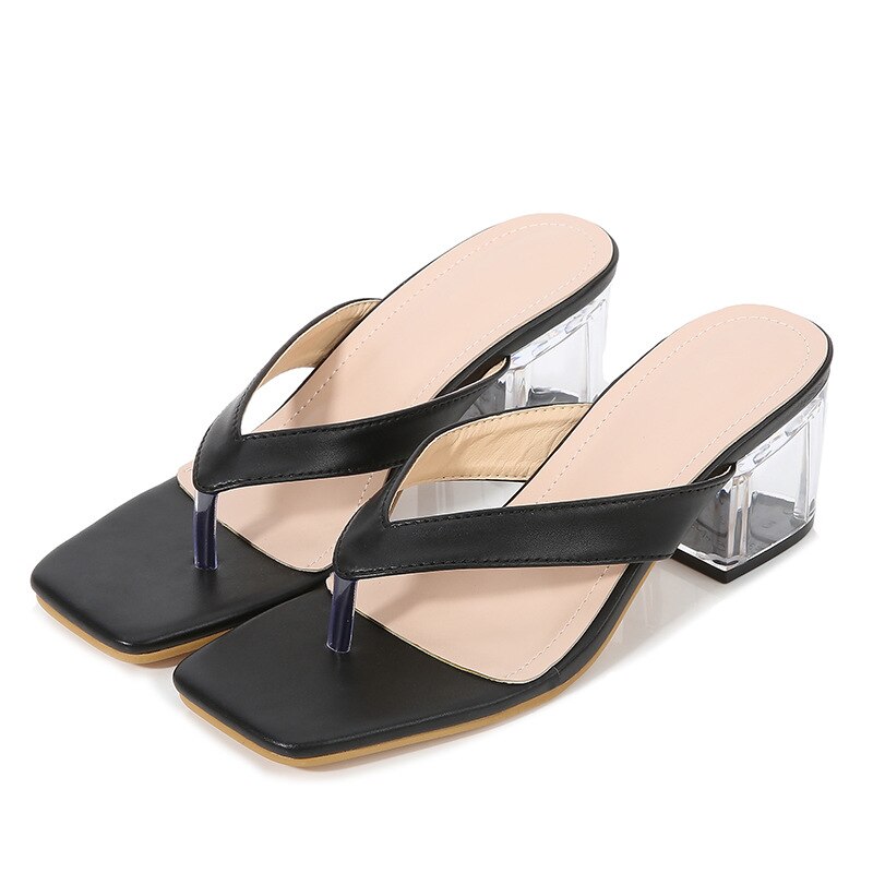 Storlek 35-42 sandaler kvinnor högklackade skor höst bästa street look kvinnor fyrkantig huvud öppen tå clip-on sandaler dam
